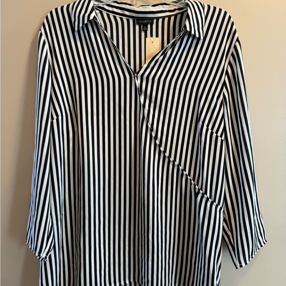 Talbots Black and White Striped Blouse